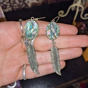 Abalone and Feather Earrings